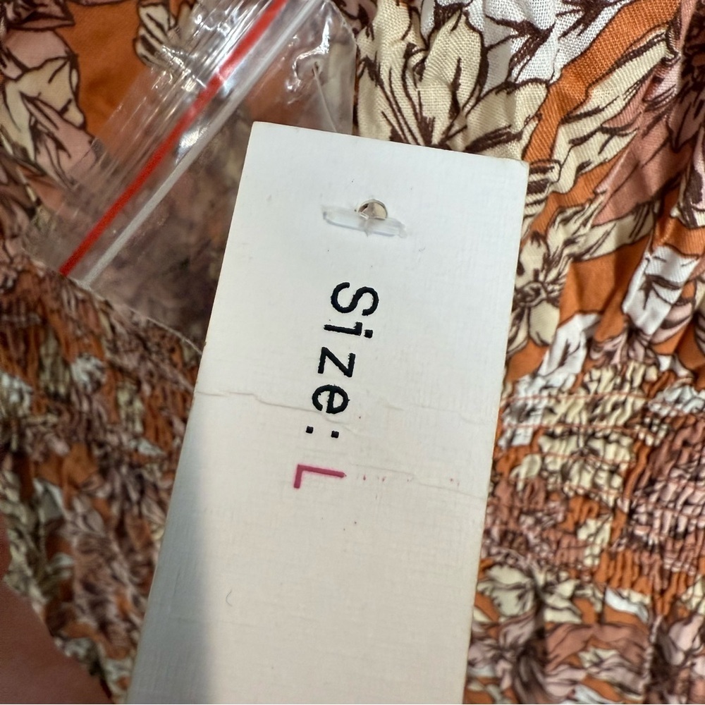 NWT Floral Dress Vneck high low flutter sleeves smocked waist open back L Rayon - Picture 4 of 5